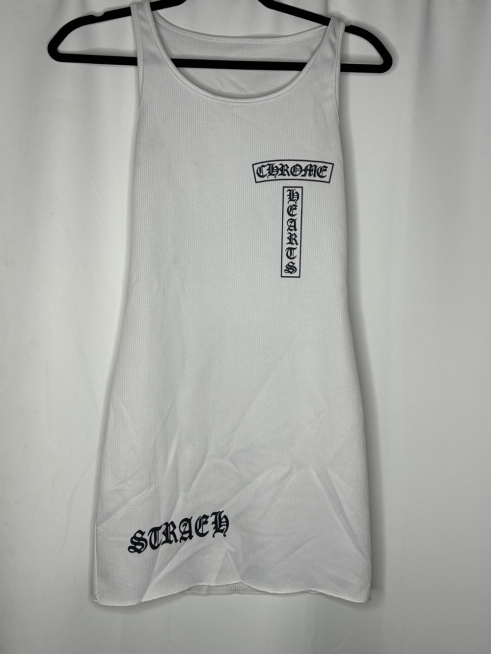 Chrome Hearts White Tank Dress with Black Gothic Logos